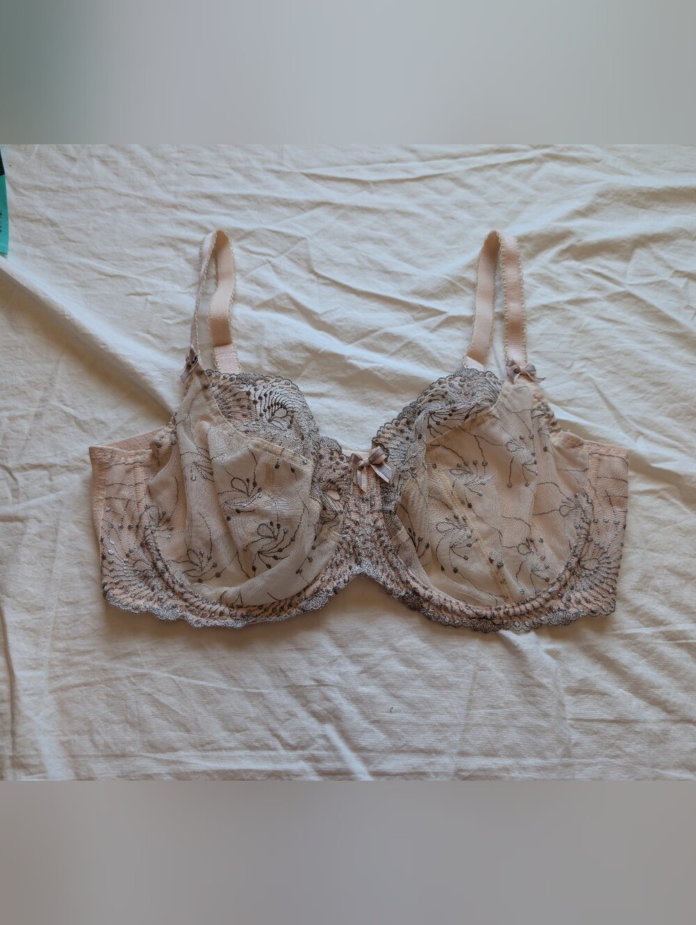 Fit Fully Yours Nicole Sheer Lace Bra 36F Cream/Silver